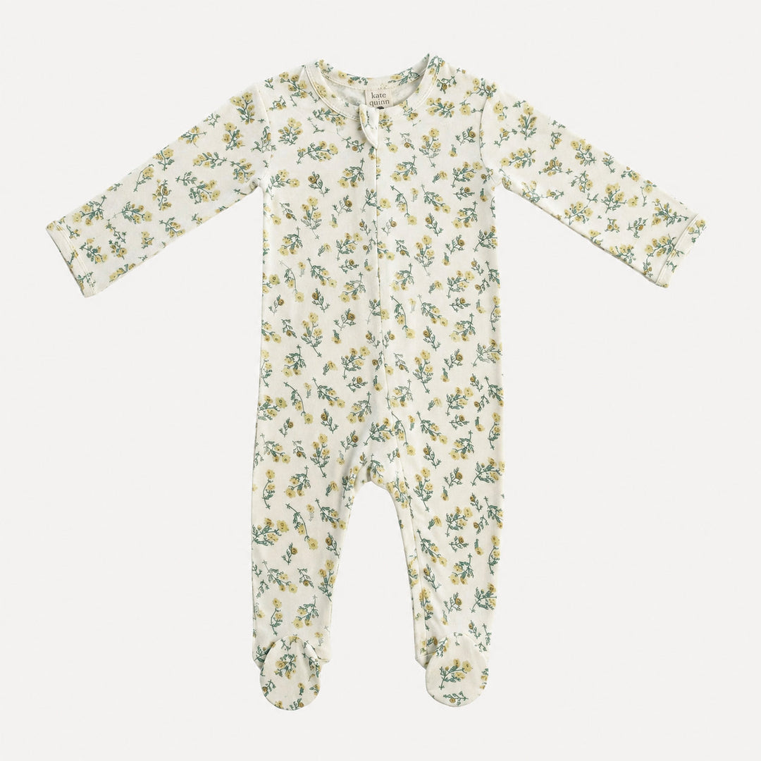 PREORDER long sleeve two way zipper footie | tiny chamomile | bamboo