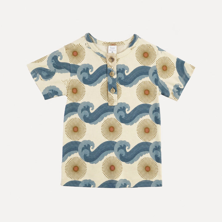 short sleeve basic henley tee | blue ocean sun | organic cotton interlock