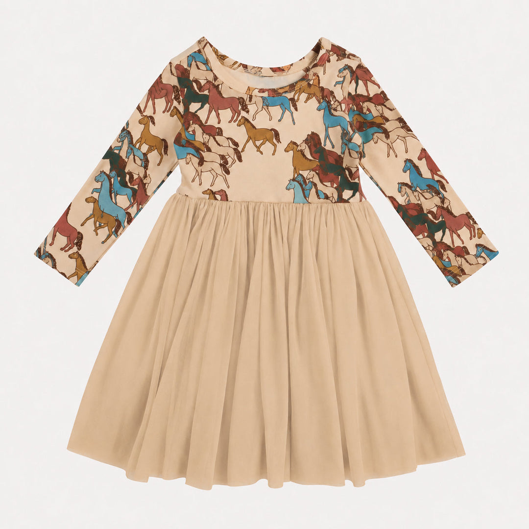 PREORDER long sleeve ballerina tulle dress | horse party | organic cotton interlock