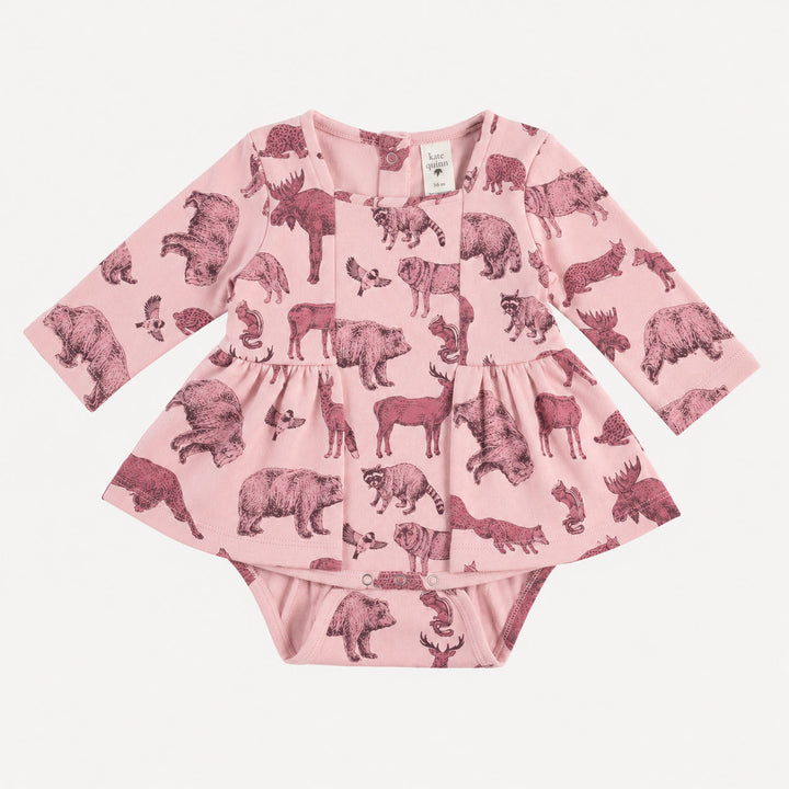 PREORDER long sleeve ballerina bubble | pink forest animals | organic cotton interlock