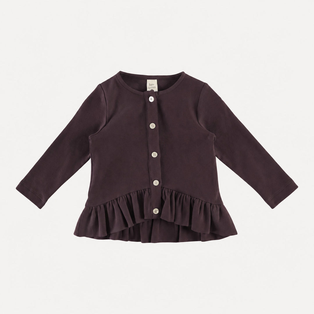 PREORDER long sleeve ruffle button top | fudge | bamboo