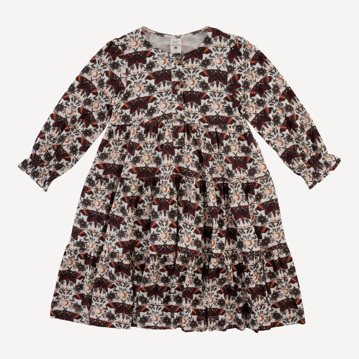 long sleeve henley prairie dress | dark butterfly night | bamboo