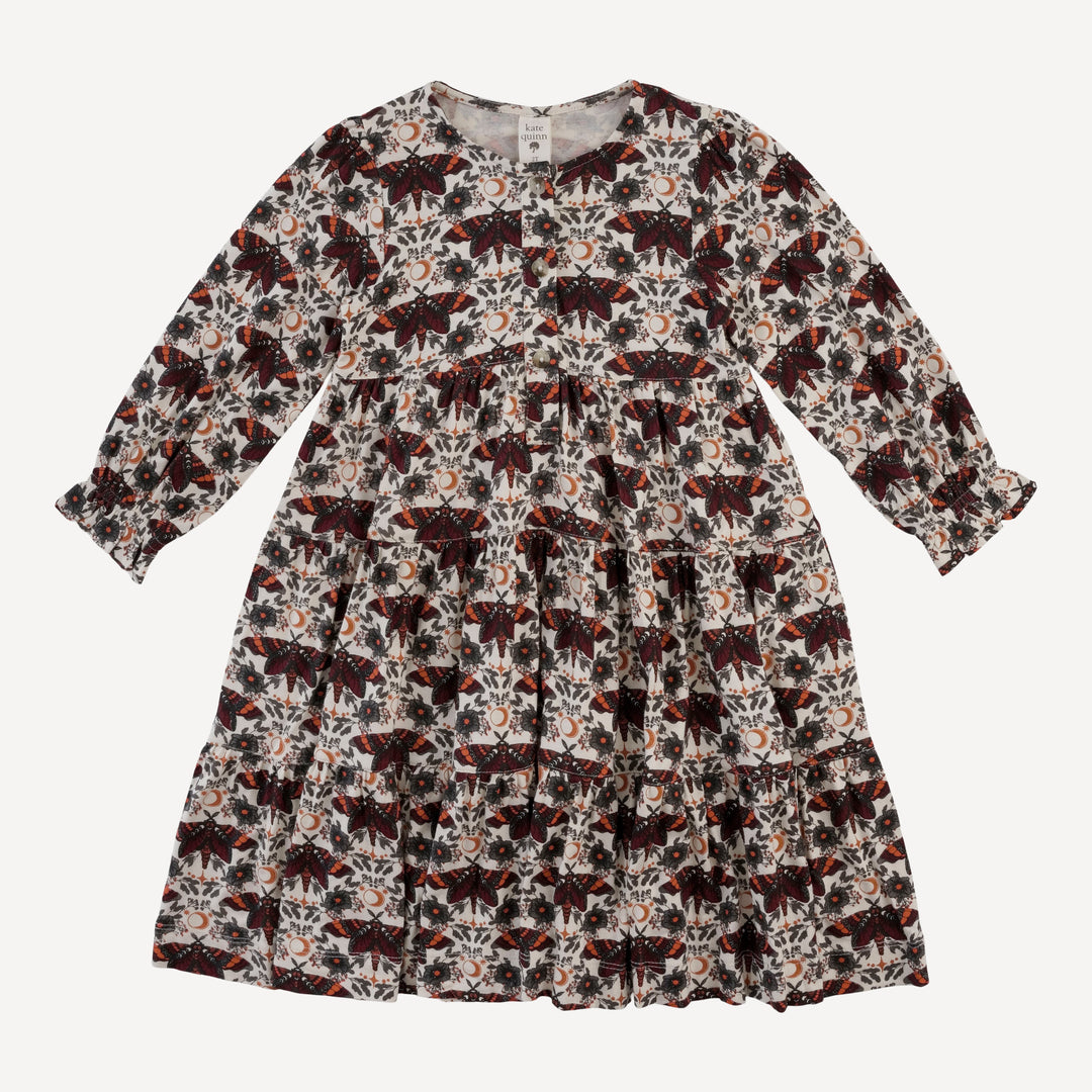 long sleeve henley prairie dress | dark butterfly night | organic cotton interlock