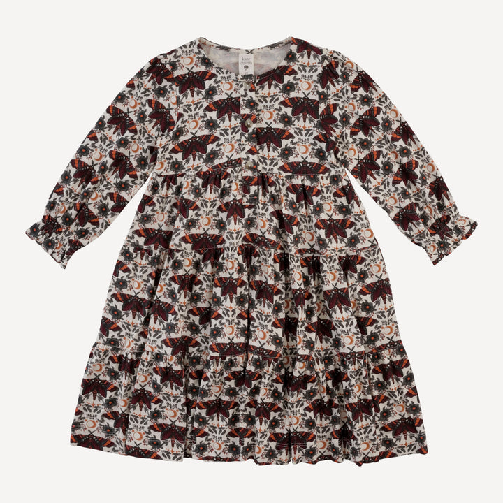 long sleeve henley prairie dress | dark butterfly night | organic cotton interlock