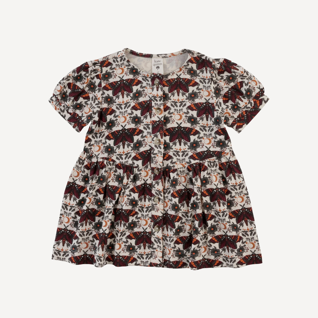 short sleeve button front v-waist top | dark butterfly night | bamboo