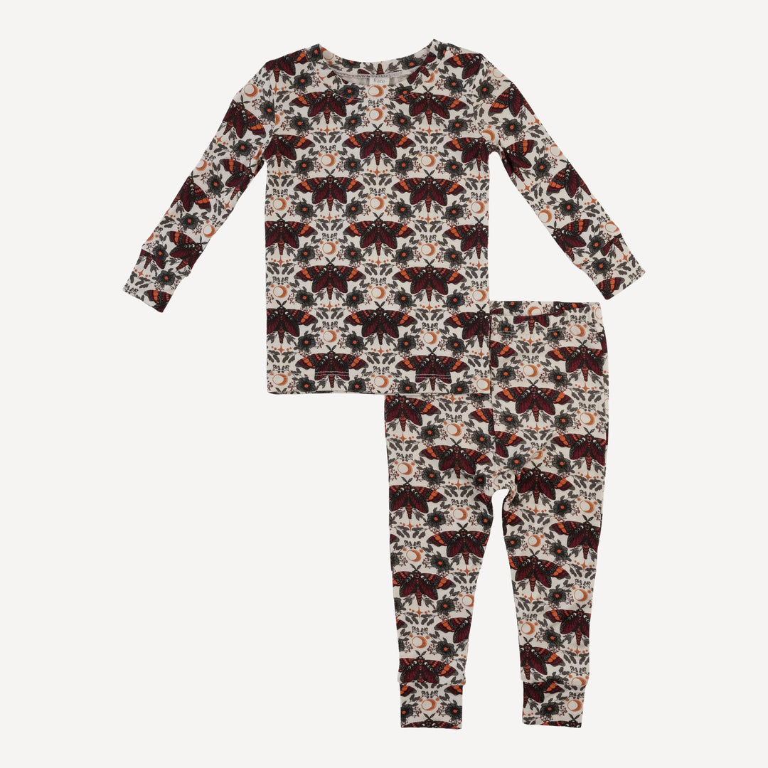 long sleeve crew neck pj set | dark butterfly night | bamboo