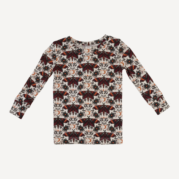 long sleeve crew neck pj set | dark butterfly night | bamboo