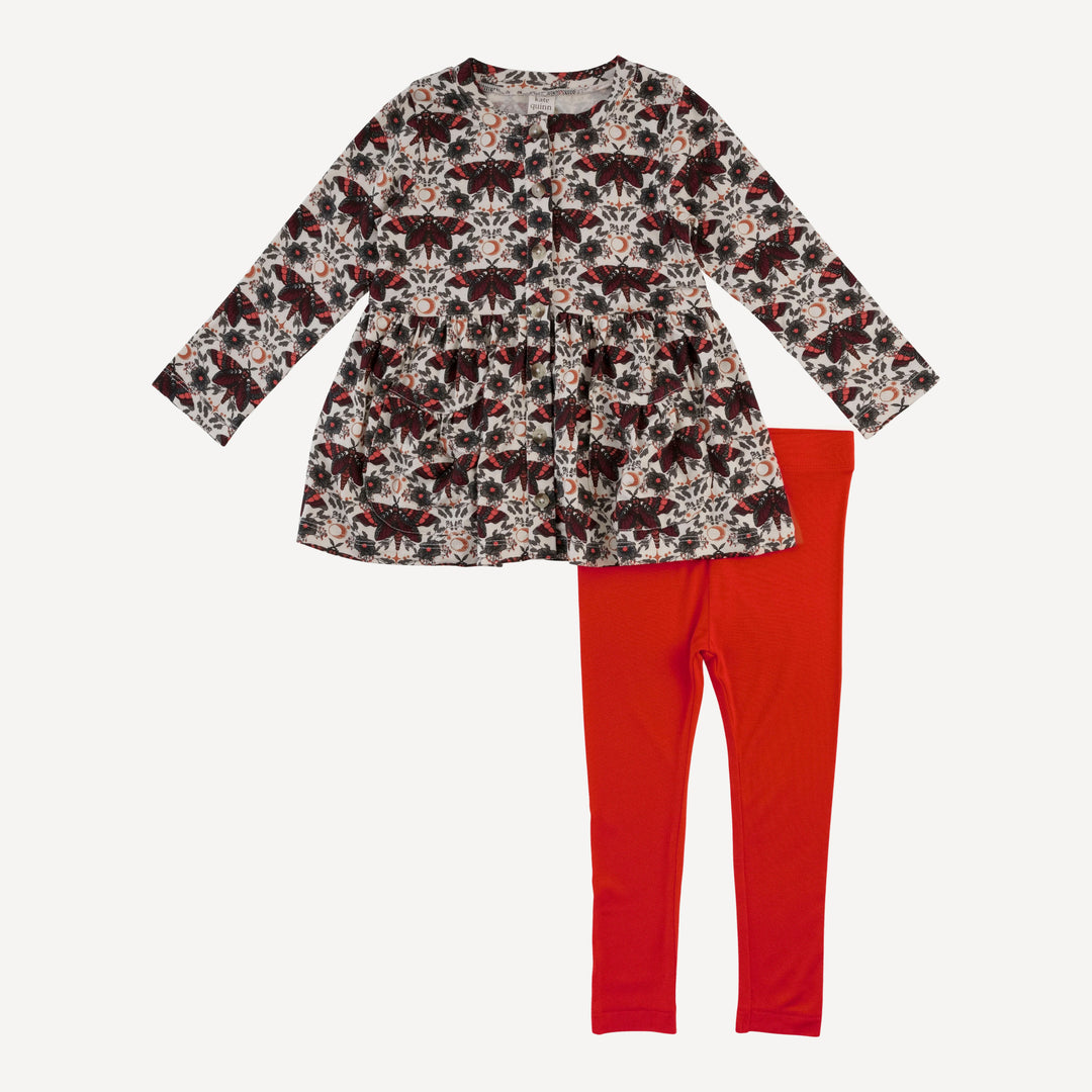 long sleeve gathered waist pocket top + legging set | dark butterfly night | bamboo