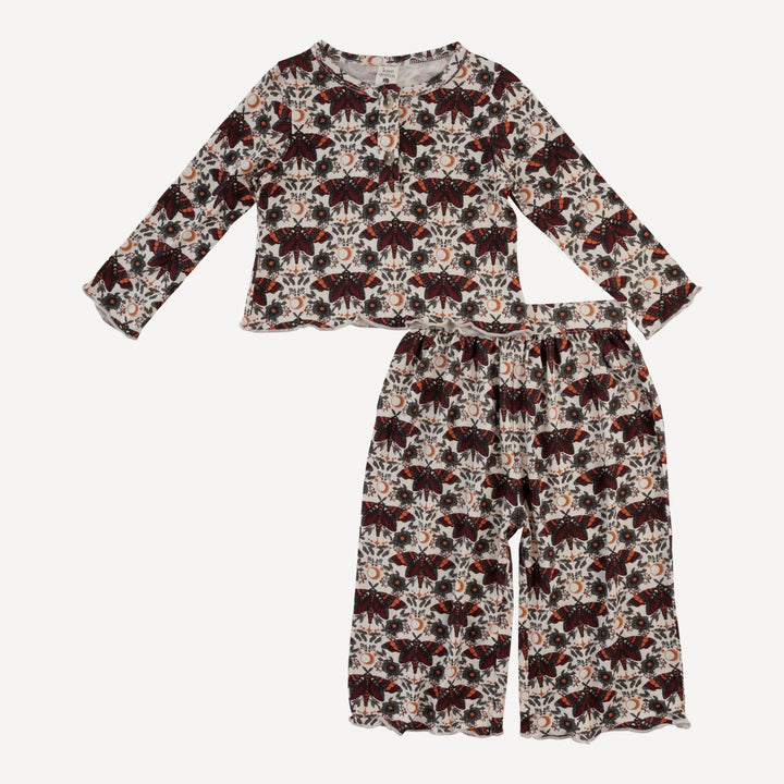 long sleeve henley jade set | dark butterfly night | organic cotton interlock