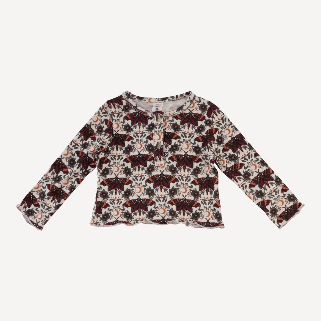 long sleeve henley jade set | dark butterfly night | organic cotton interlock