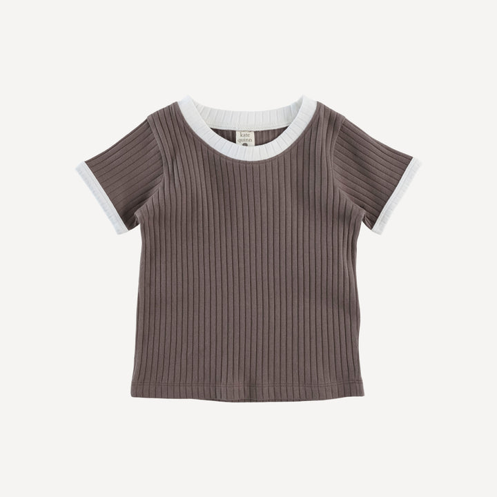 ringer tee | dark coffee | organic cotton wide rib