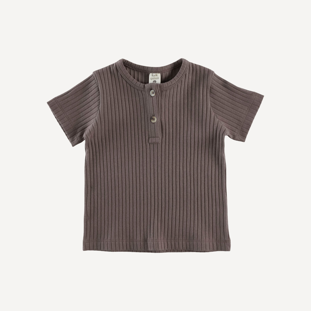 short sleeve basic henley tee | dark coffee | organic cotton wide rib