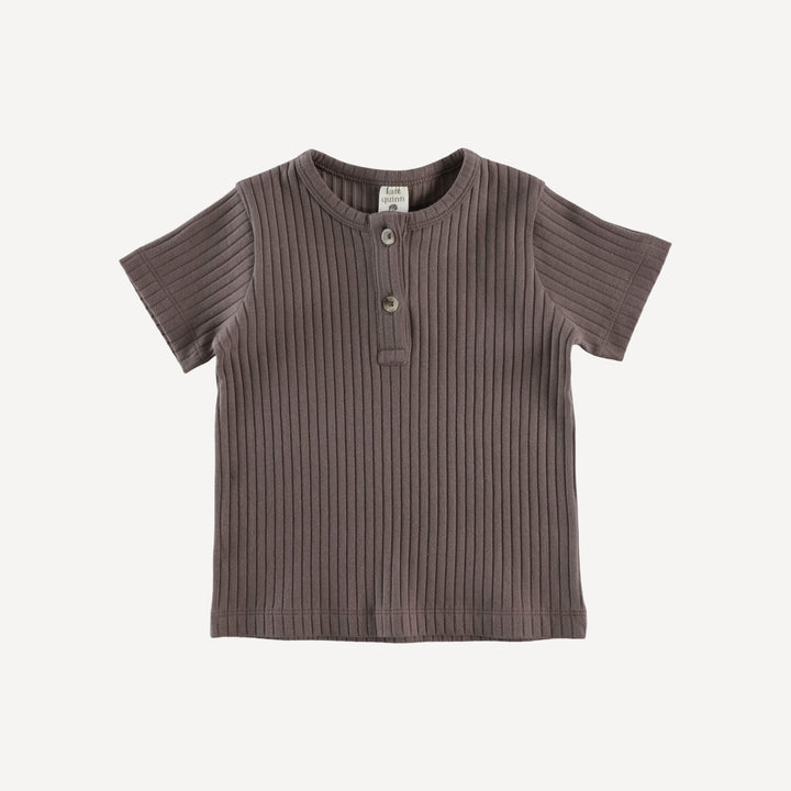 short sleeve basic henley tee | dark coffee | organic cotton wide rib
