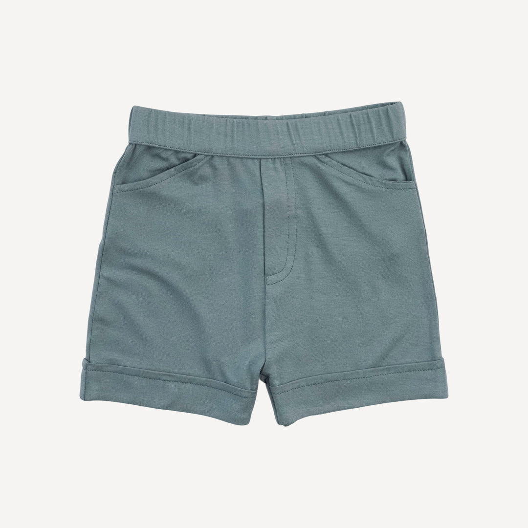 cuffed pocket short | dark teal | bamboo