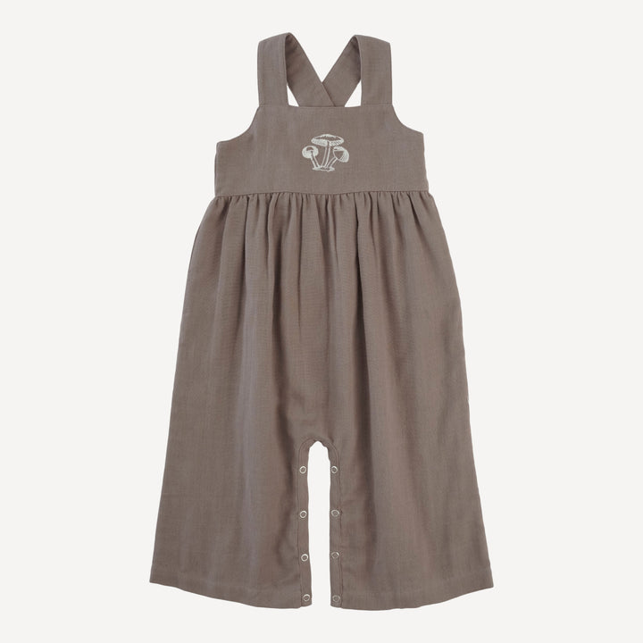 embroidered gaucho jumpsuit | dark truffle | organic cotton gauze