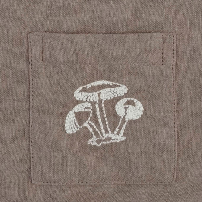 long sleeve embroidered oversized henley pocket tee | dark truffle | organic cotton gauze