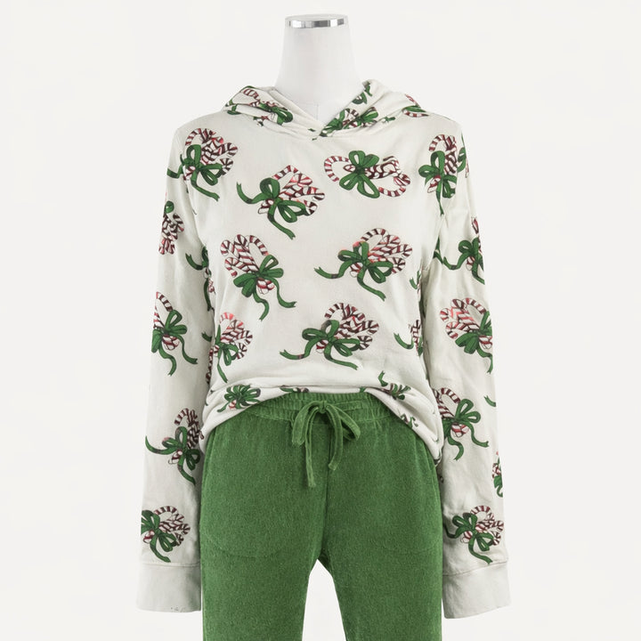 womens hoodie | candy canes | organic cotton flat rib
