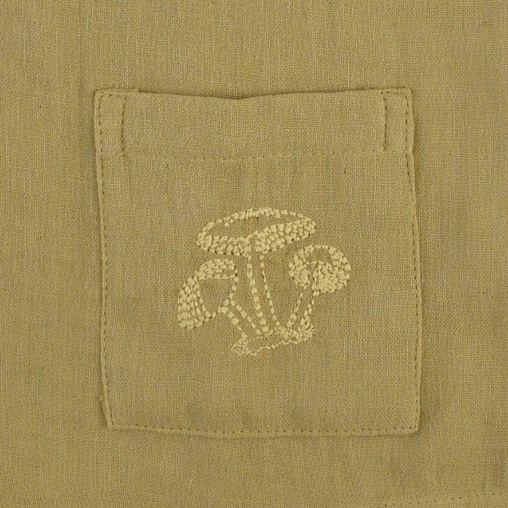 long sleeve embroidered oversized henley pocket tee | deep flaxen | organic cotton gauze