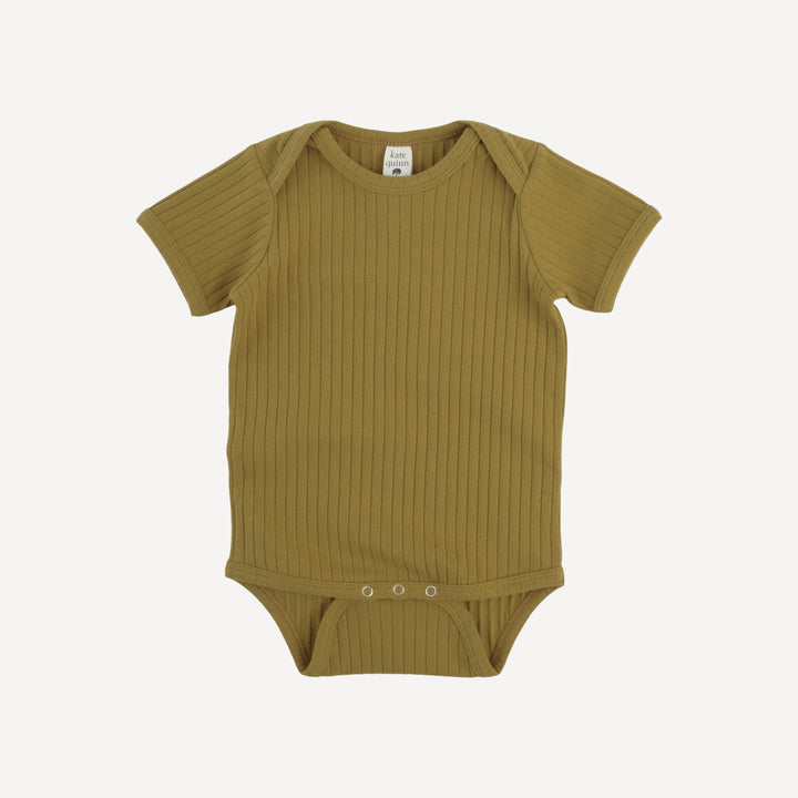 short sleeve lap neck bodysuit | deep flaxen | organic cotton wide rib