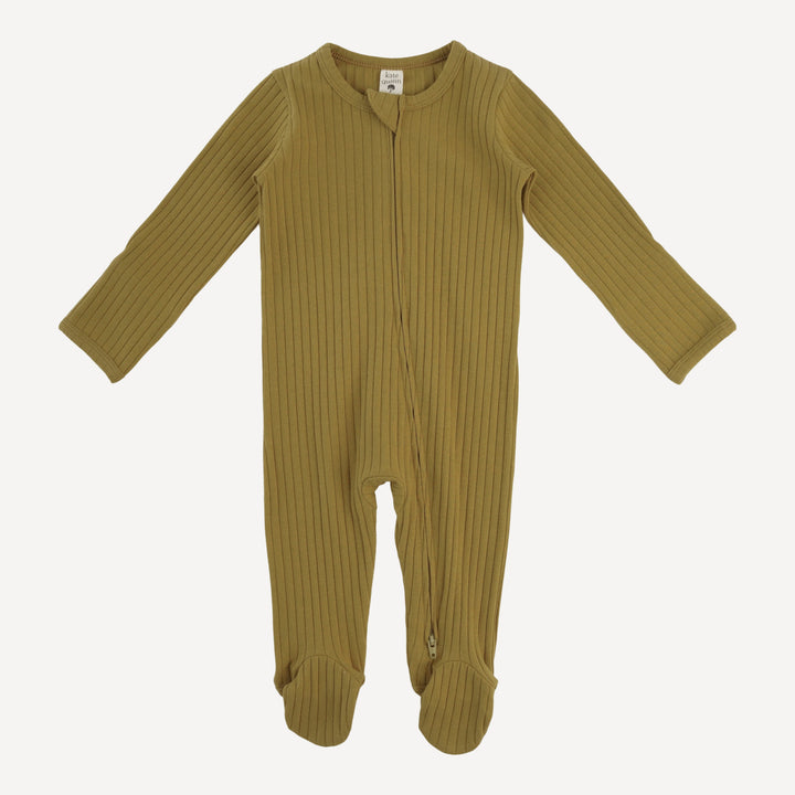 long sleeve two way zipper footie | deep flaxen | organic cotton wide rib
