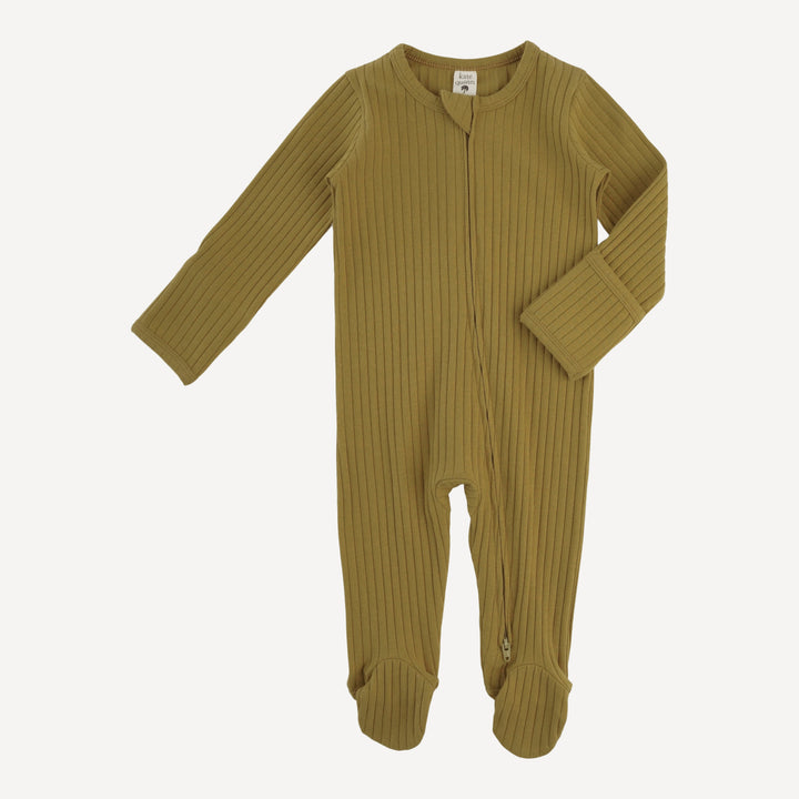 long sleeve two way zipper footie | deep flaxen | organic cotton wide rib