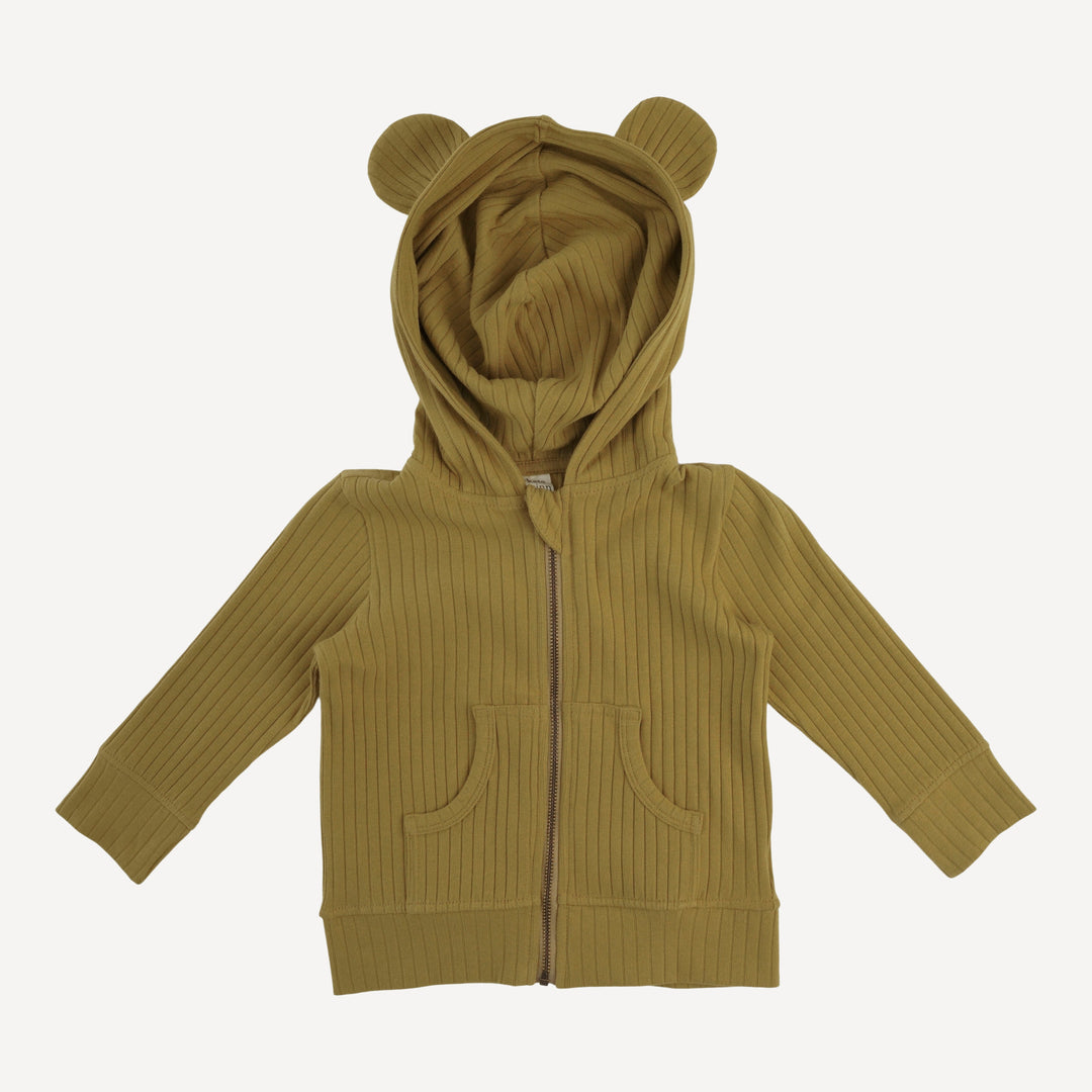 three bears zipper hoodie | deep flaxen | organic cotton wide rib