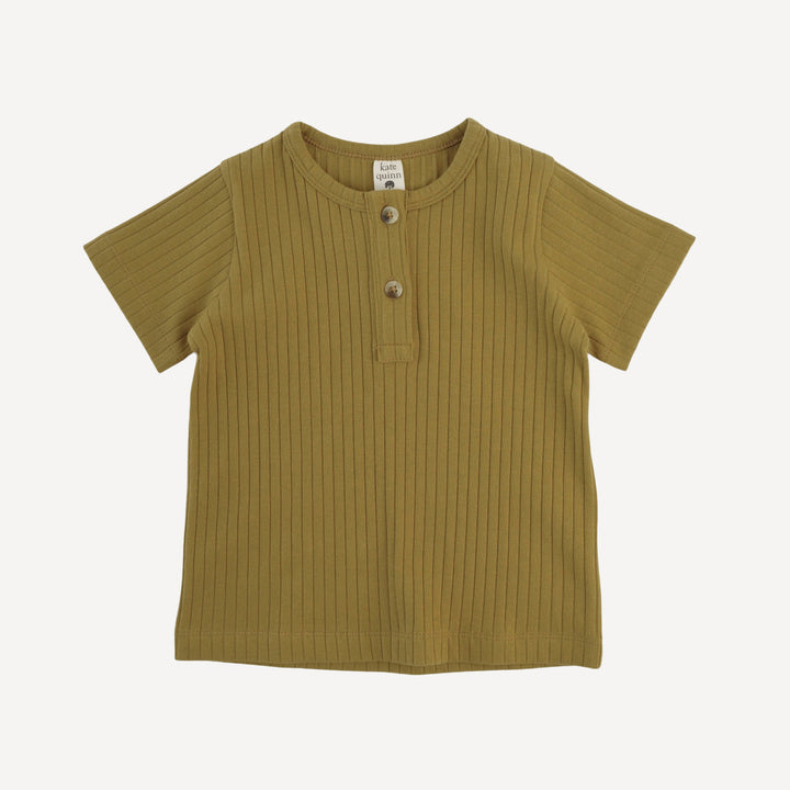 short sleeve basic henley tee | deep flaxen | organic cotton wide rib