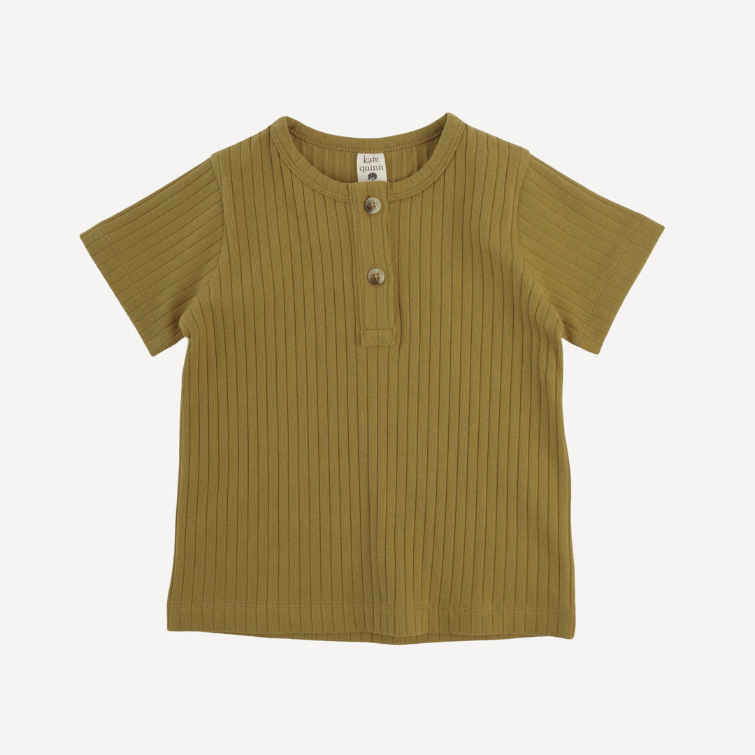 short sleeve basic henley tee | deep flaxen | organic cotton wide rib