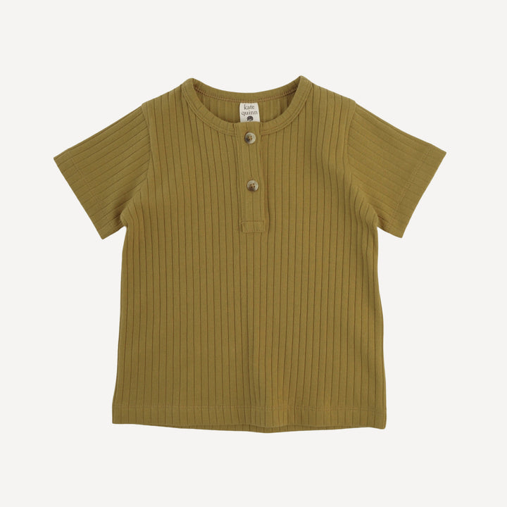 short sleeve basic henley tee | deep flaxen | organic cotton wide rib