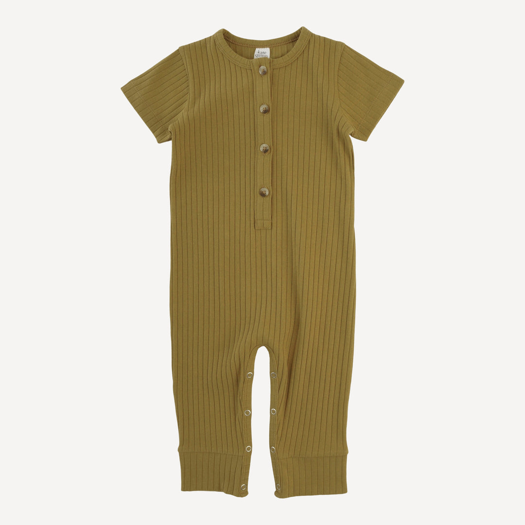 short sleeve sport union suit | deep flaxen | organic cotton wide rib