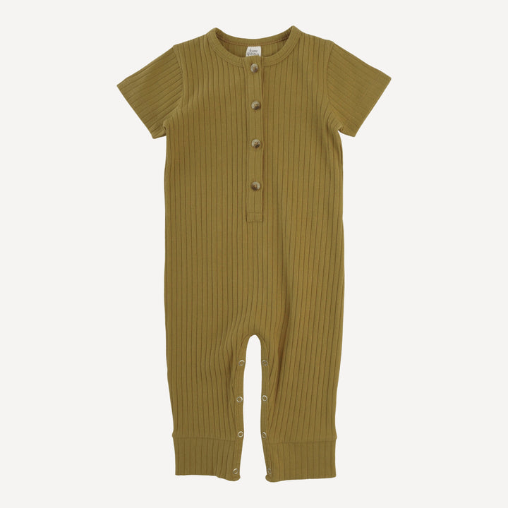 short sleeve sport union suit | deep flaxen | organic cotton wide rib