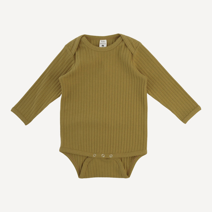 long sleeve lap neck bodysuit | deep flaxen | organic cotton wide rib