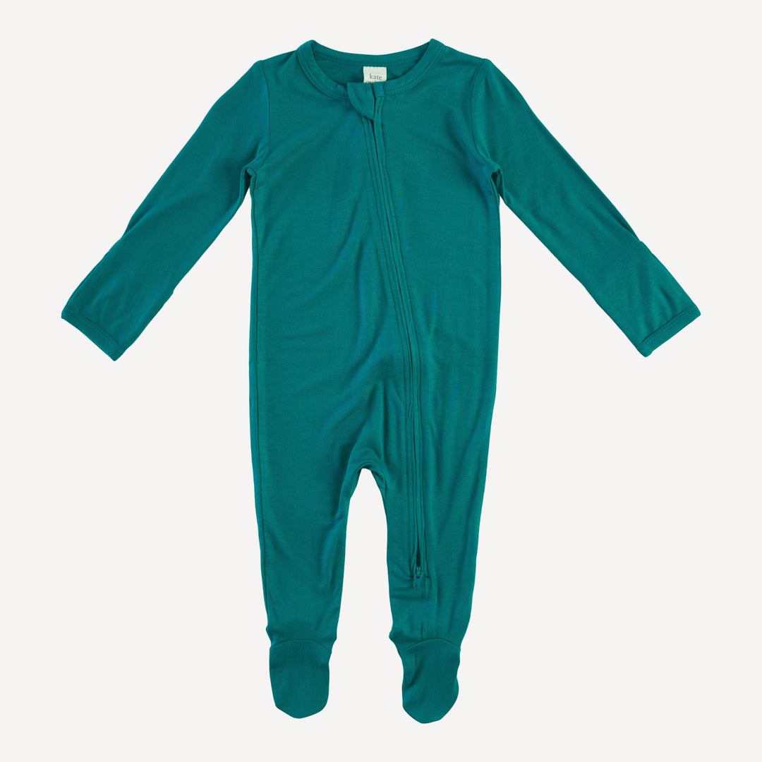 long sleeve zipper footie | deep sea teal | lenzing modal