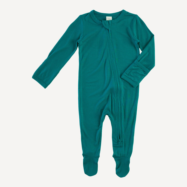 long sleeve zipper footie | deep sea teal | lenzing modal