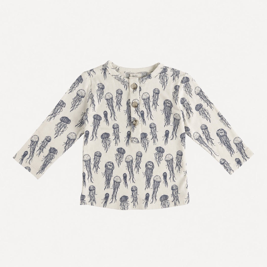 PREORDER long sleeve basic henley tee | opal jellyfish | organic cotton interlock