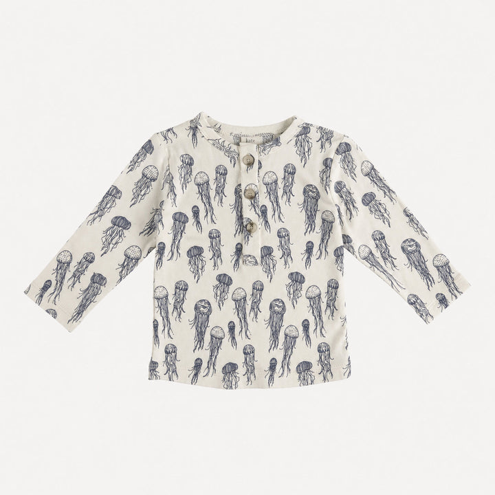 PREORDER long sleeve basic henley tee | opal jellyfish | organic cotton interlock