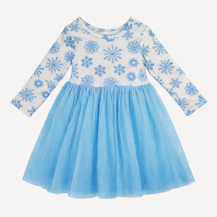 long sleeve ballerina tulle dress | blue snowflake | bamboo