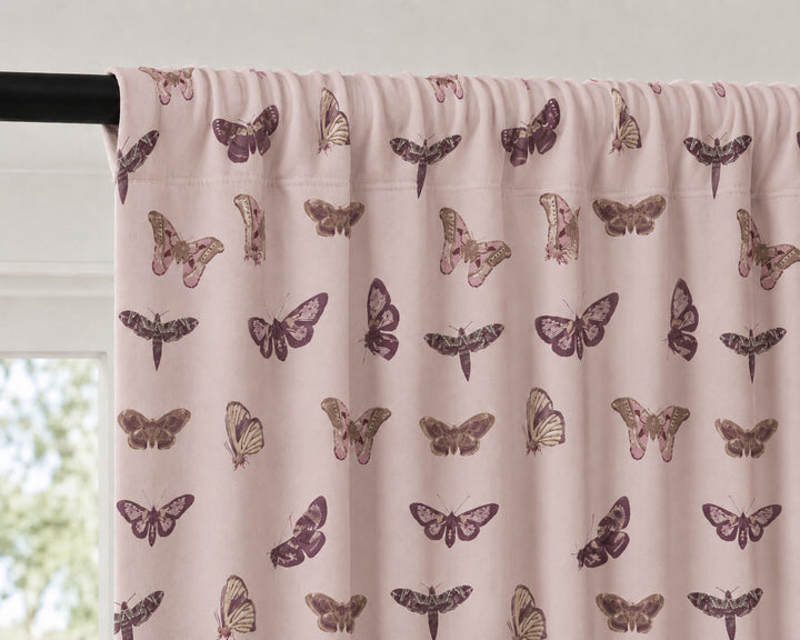 PREORDER pole pocket window panel set of 2 | purple moths | organic cotton interlock