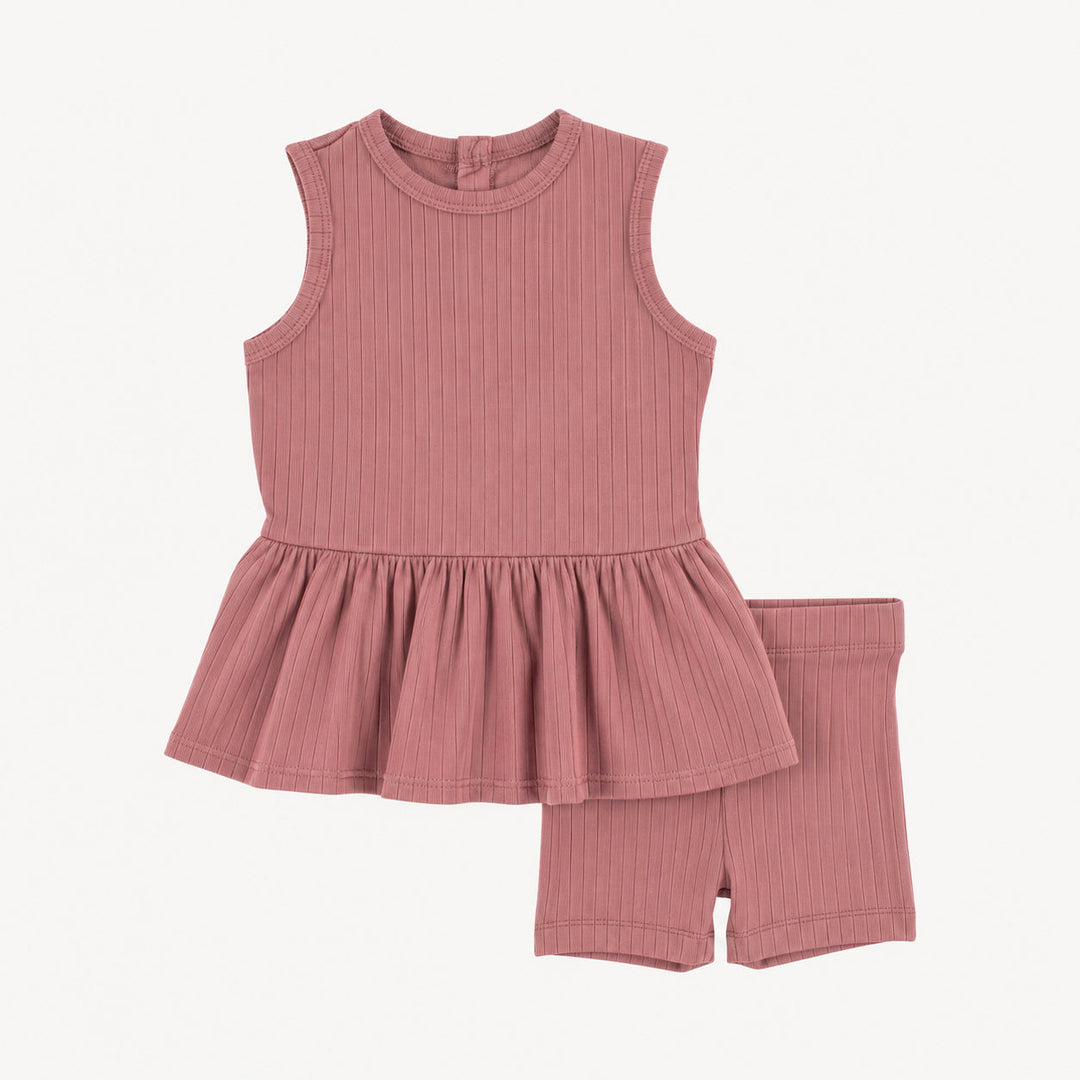 PREORDER sleeveless kate top + bike short set | dusty rose | woods rib