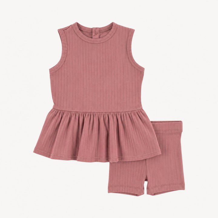 PREORDER sleeveless kate top + bike short set | dusty rose | woods rib