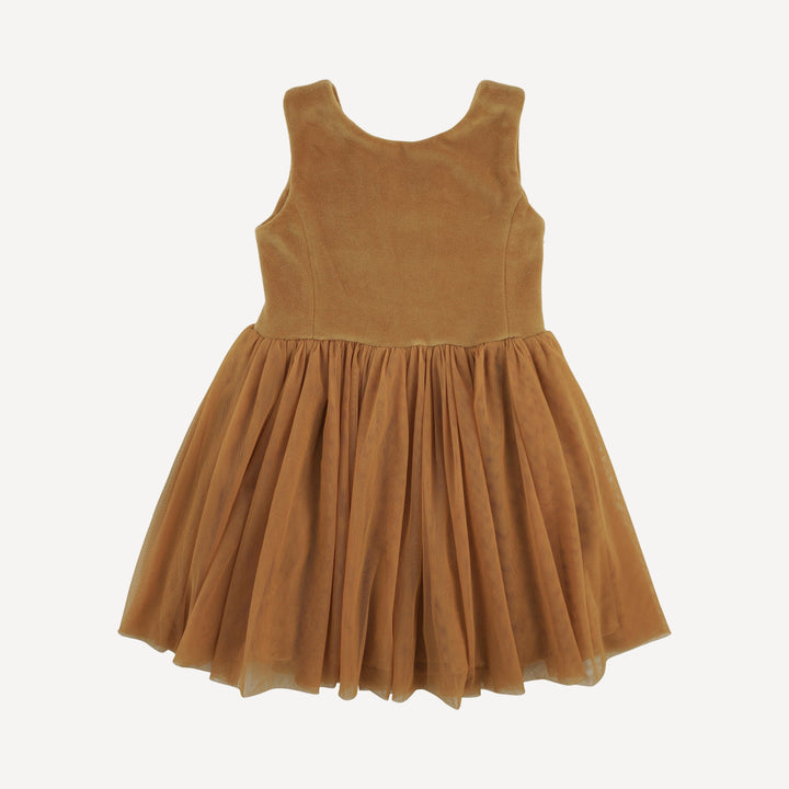 sleeveless back bow tulle dress | dijon | organic cotton velour