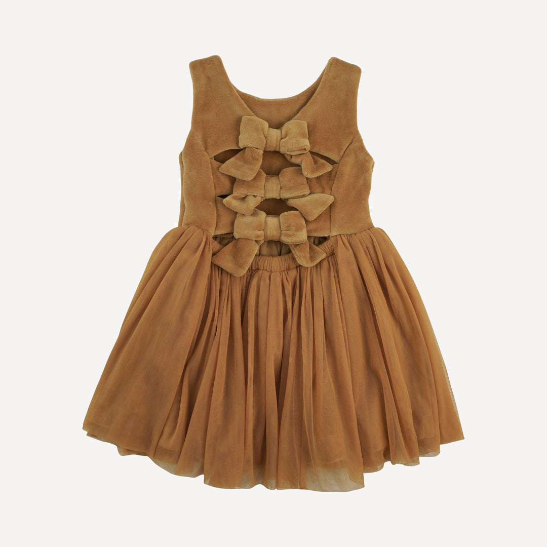sleeveless back bow tulle dress | dijon | organic cotton velour
