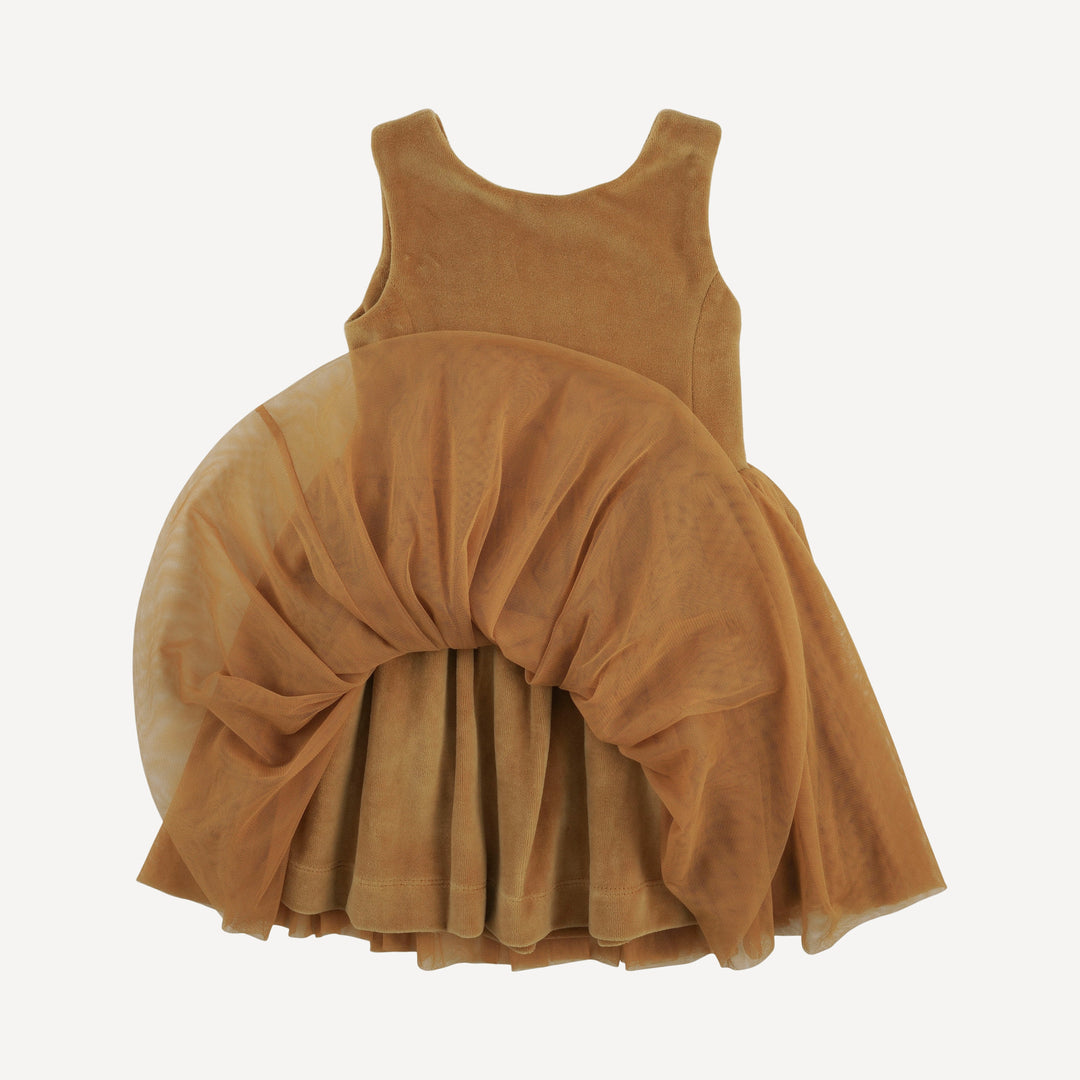 sleeveless back bow tulle dress | dijon | organic cotton velour