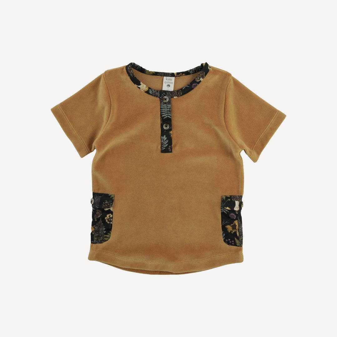 short sleeve cargo pocket tee | dijon | organic cotton velour