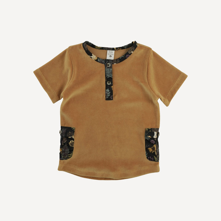 short sleeve cargo pocket tee | dijon | organic cotton velour