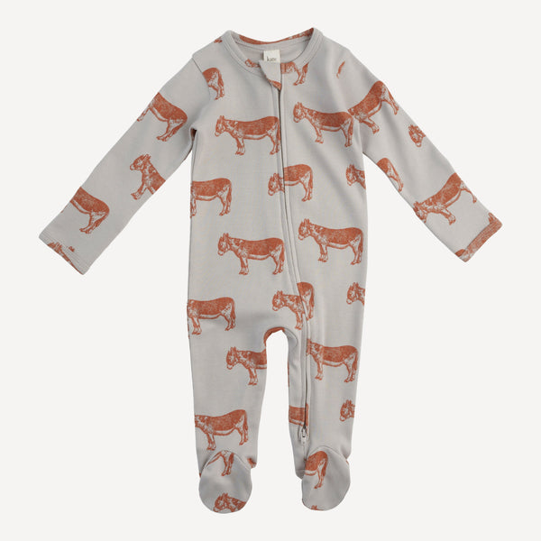 long sleeve two way zipper footie | donkey | organic cotton