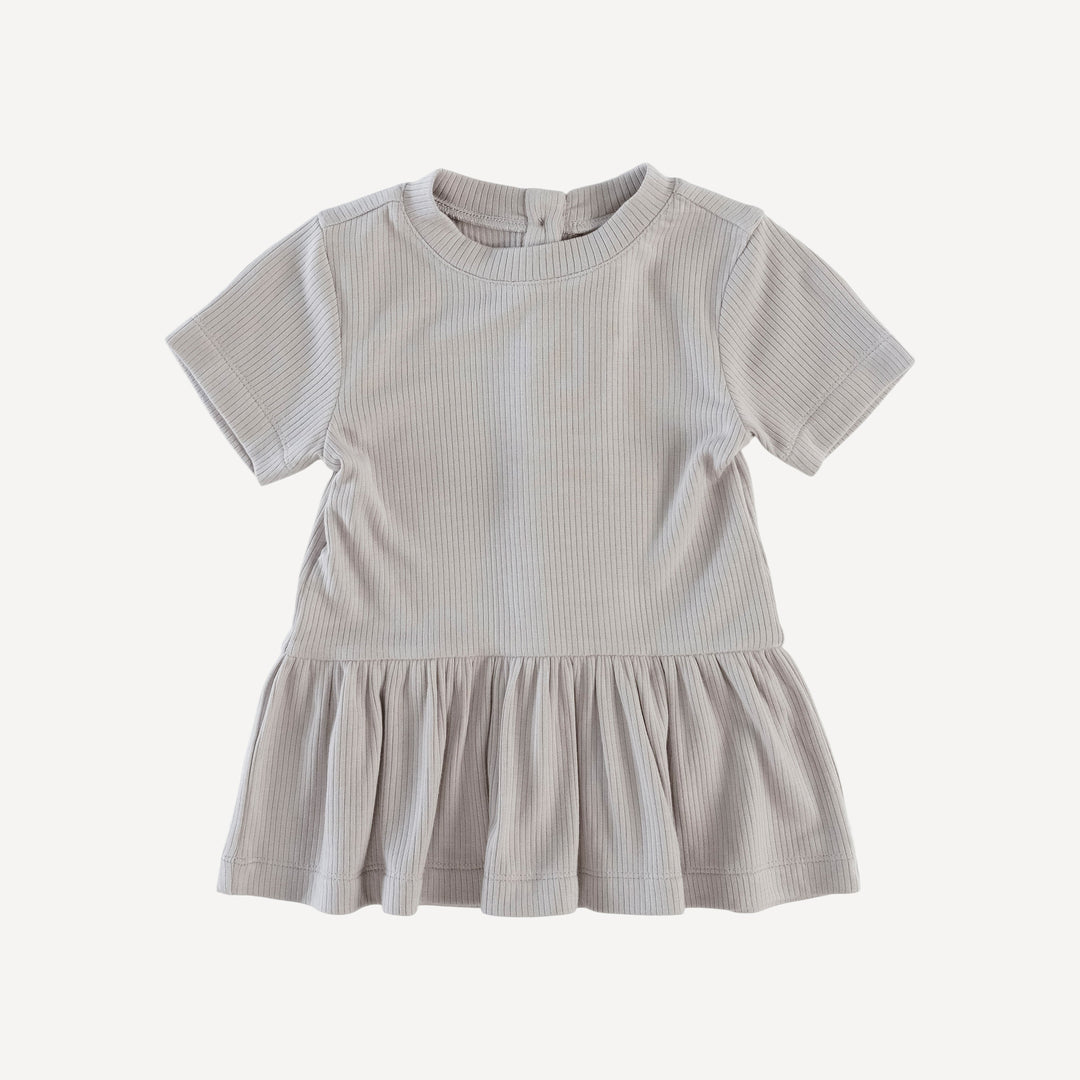 short sleeve drop waist gathered top | dove | modal skinny rib