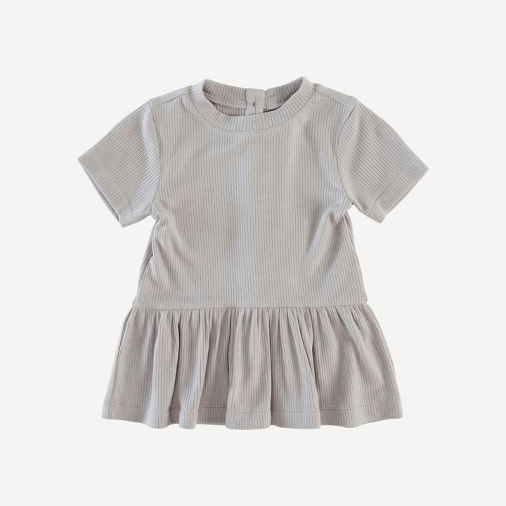 short sleeve drop waist gathered top | dove | modal skinny rib