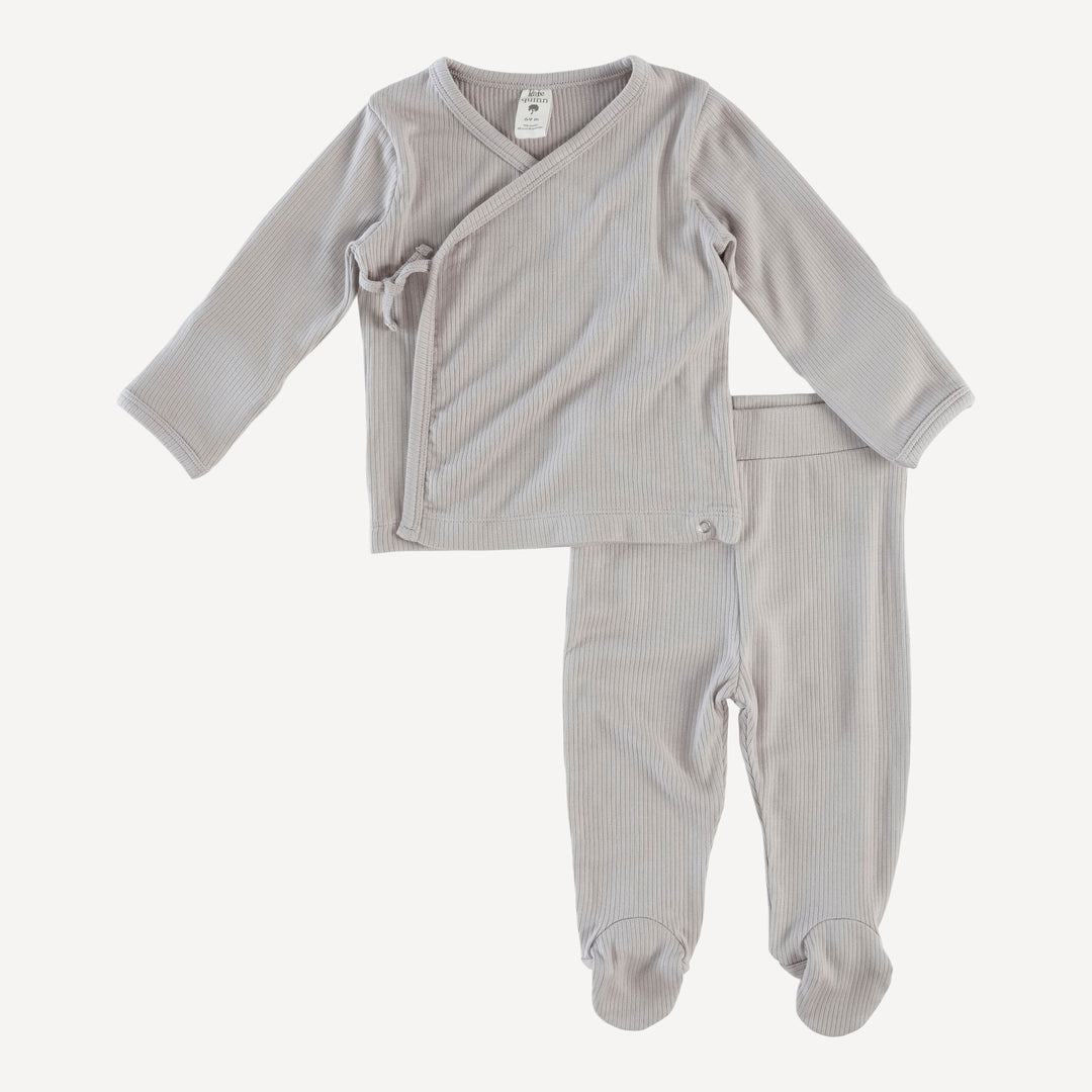 long sleeve wrap top and footed pant set | dove | modal skinny rib