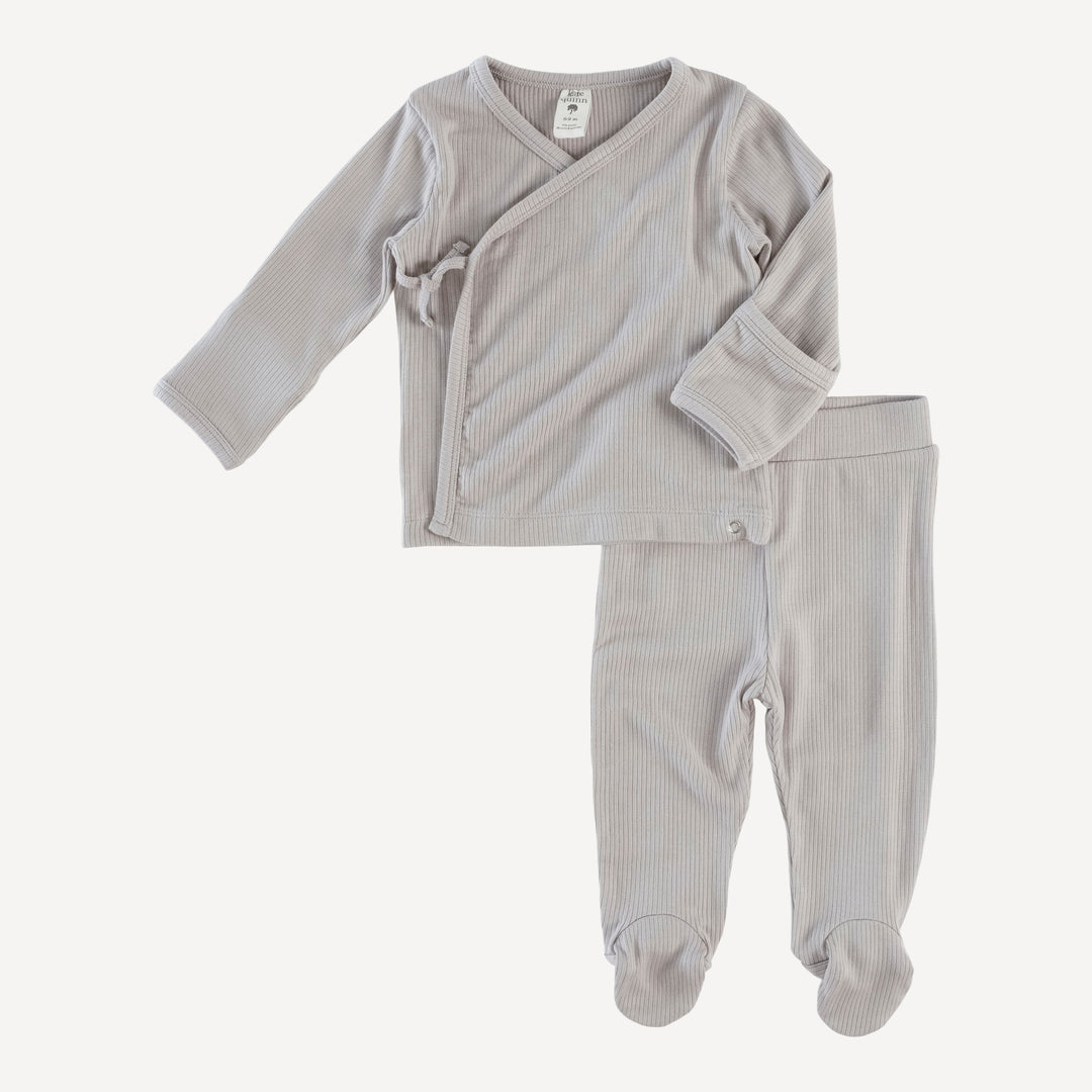 long sleeve wrap top and footed pant set | dove | modal skinny rib